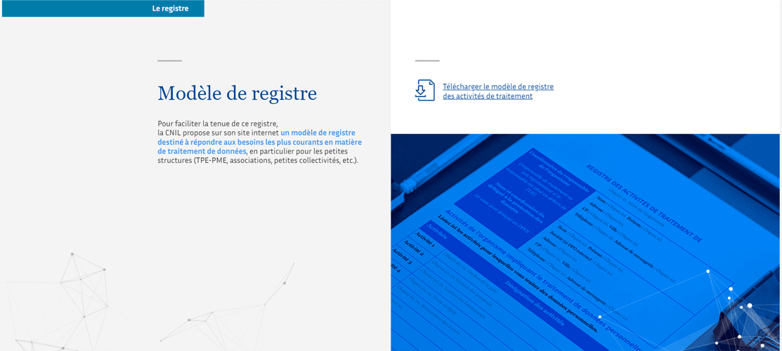 Registre du traitement des données par la CNIL pour le RPGD