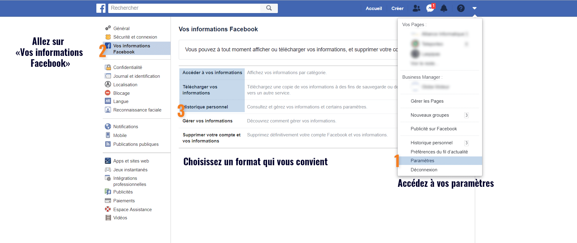 Tuto imagé pour obtenir ses données personnelles sur facebook