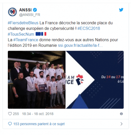 Tweet sur la seconde place de l'équipe de France